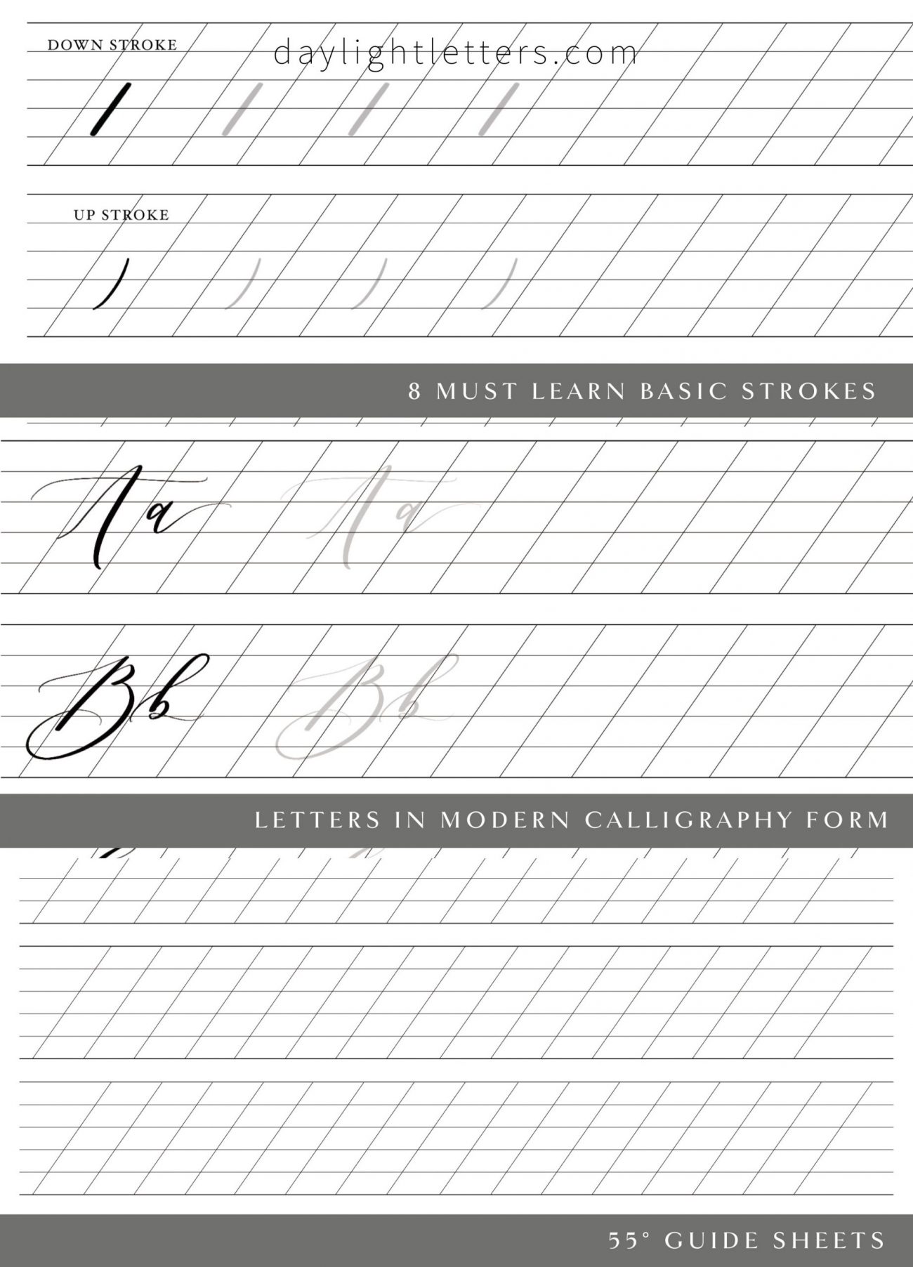Modern calligraphy printable worksheet for calligraphy beginners