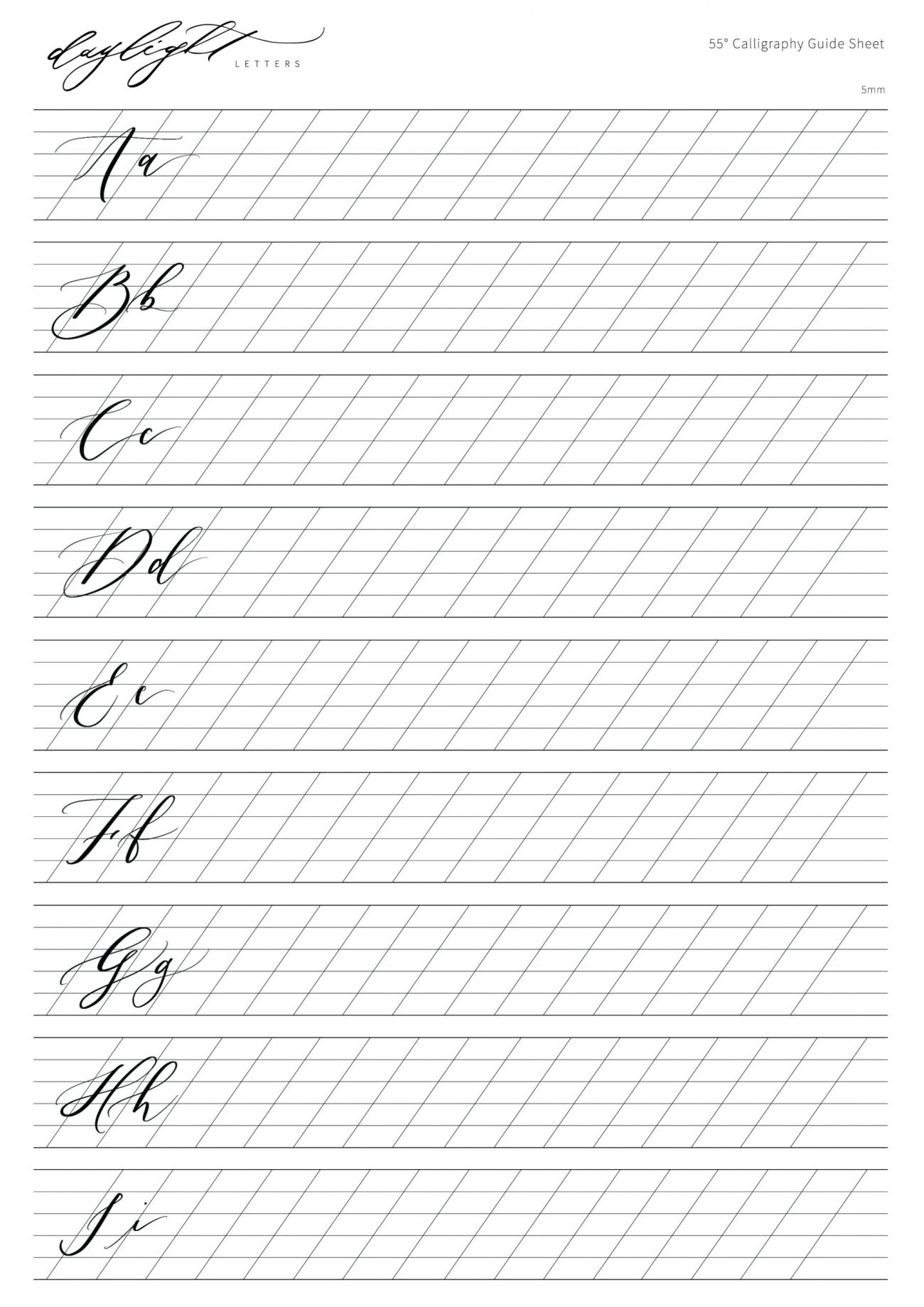 modern calligraphy A to z printable worksheet