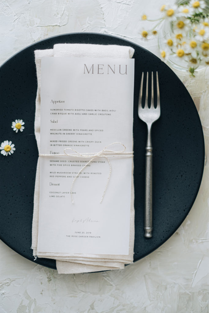 Daisy wedding menu-table styling