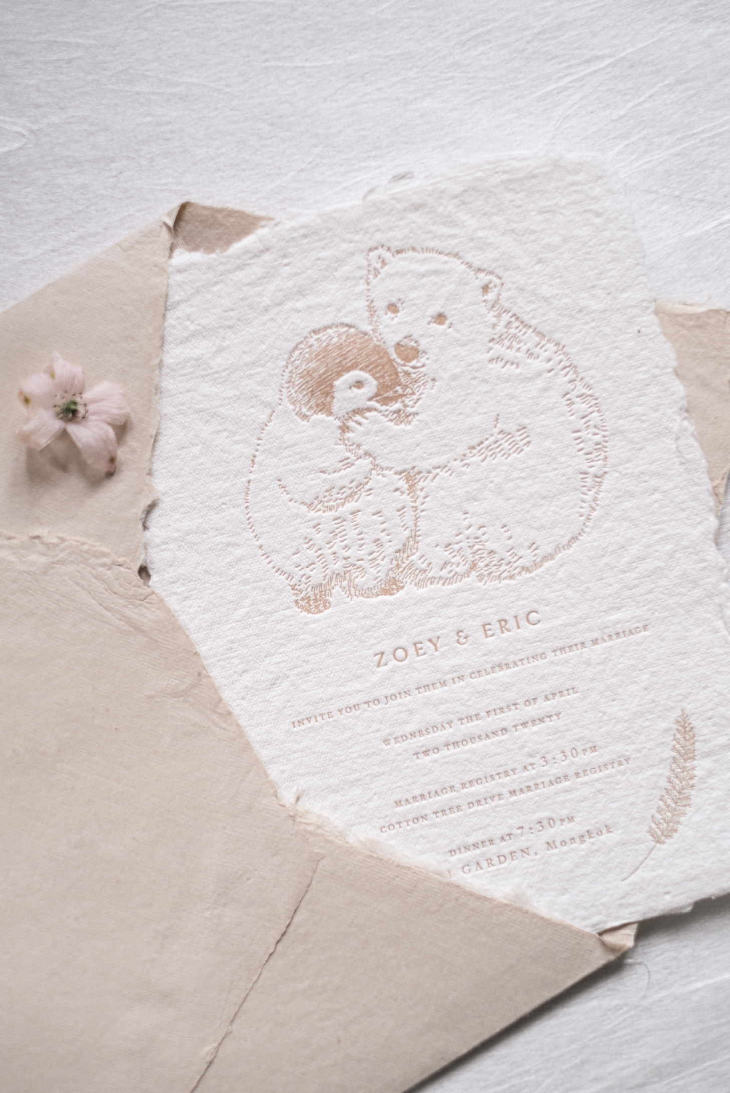 letterpress polar bear and penguin invitation