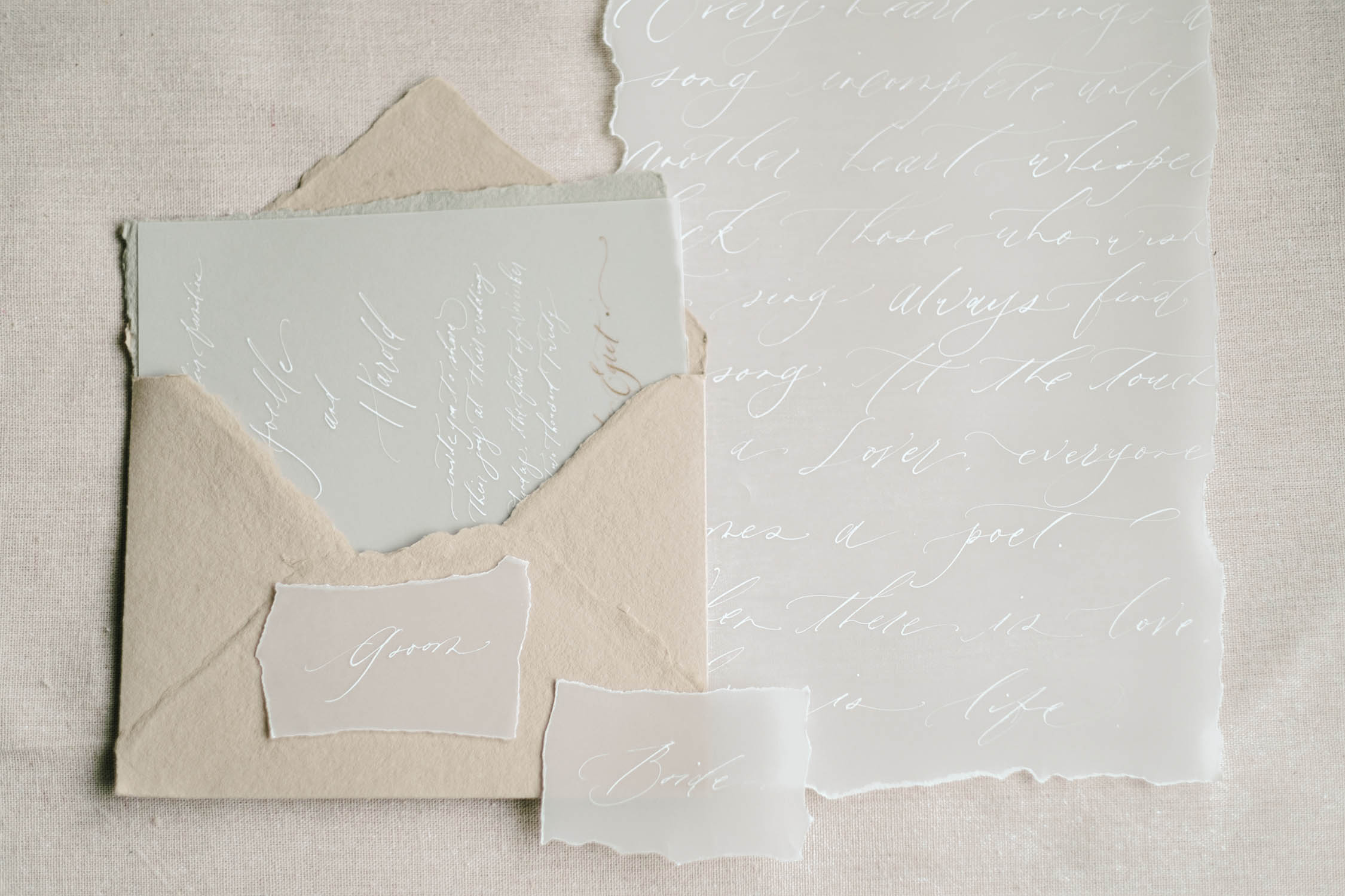 Deckled edges Wedding Envelope and hand torn Vellum paper