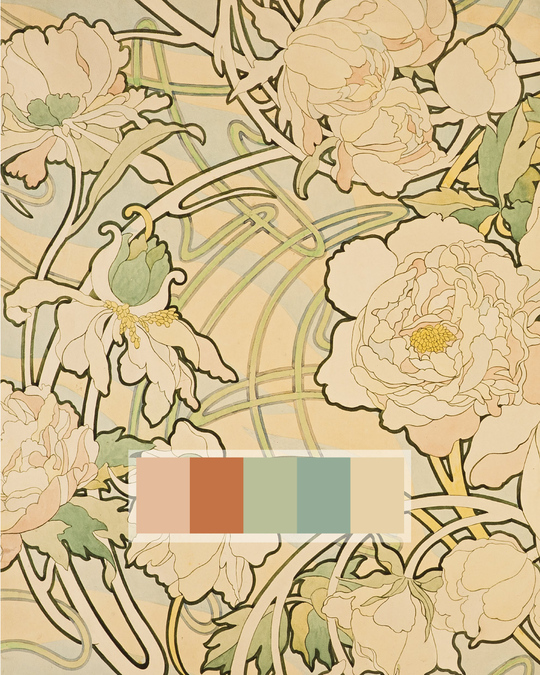 mucha vintage floral pattern and color palette