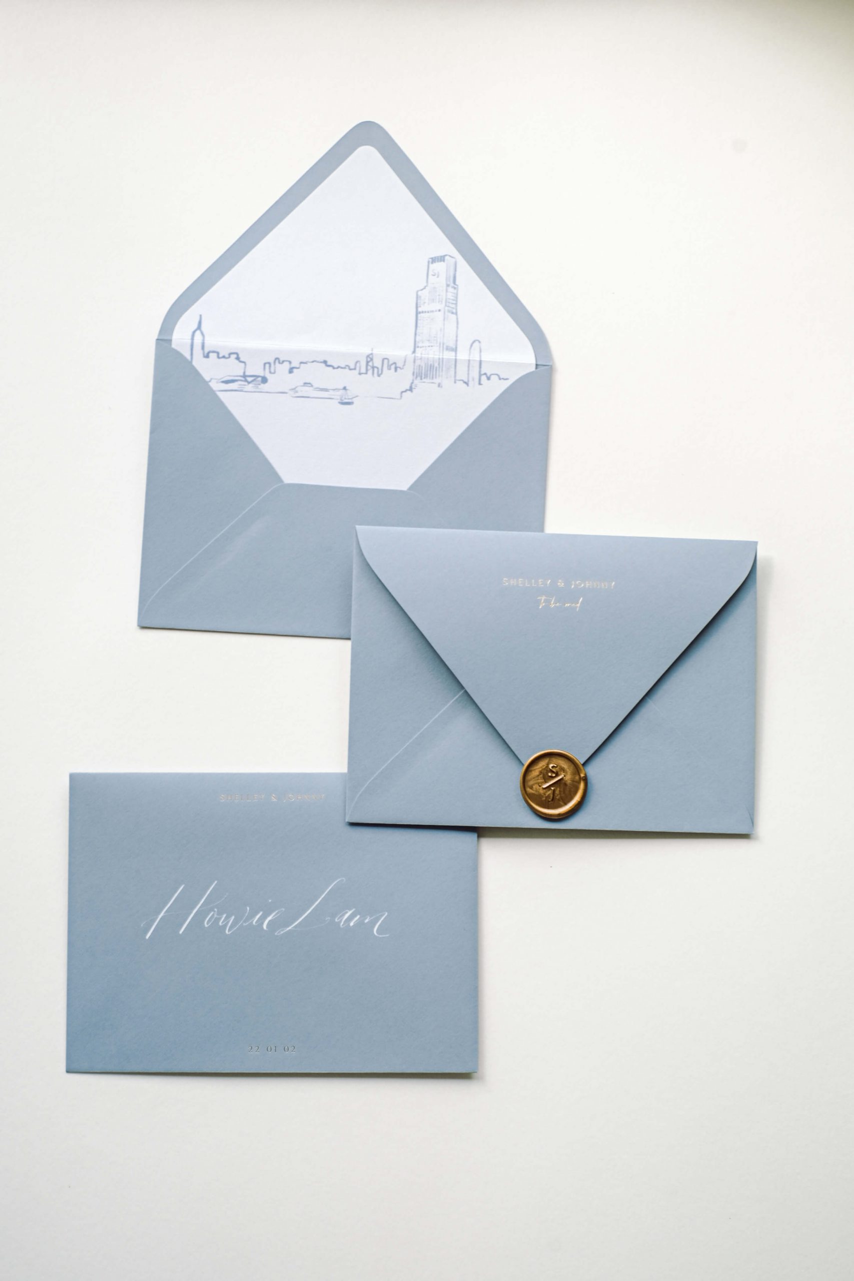 Custom envelope liner dusty blue envelope