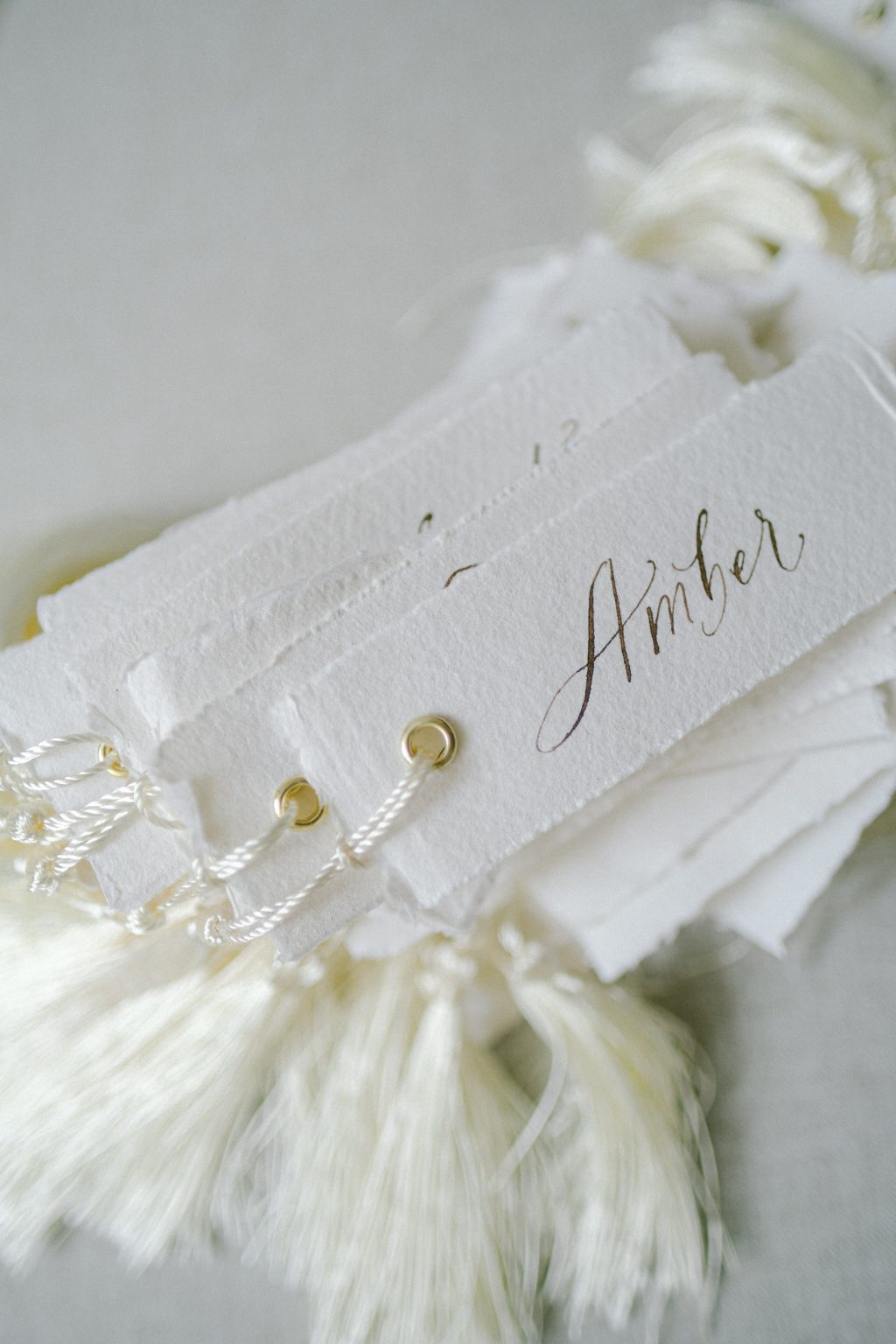 Place Cards with gold eyelet and Tassels