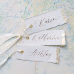 Gold Flakes Version – Place Cards with gold eyelet and Tassels