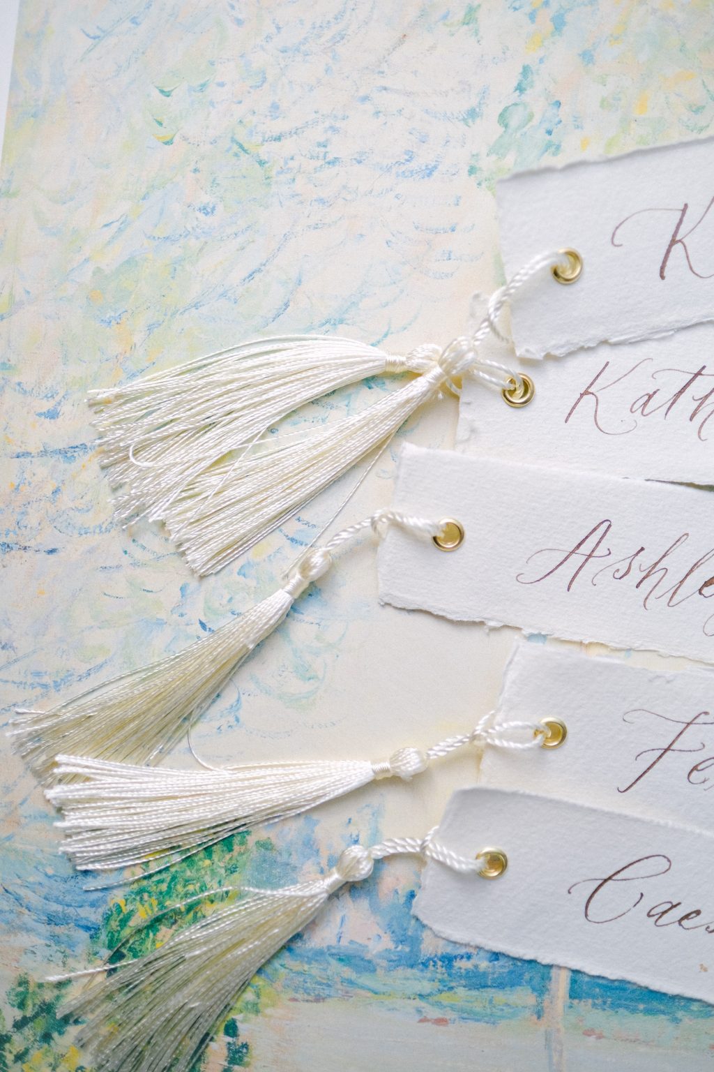 Gold Flakes Version - Place Cards with gold eyelet and Tassels