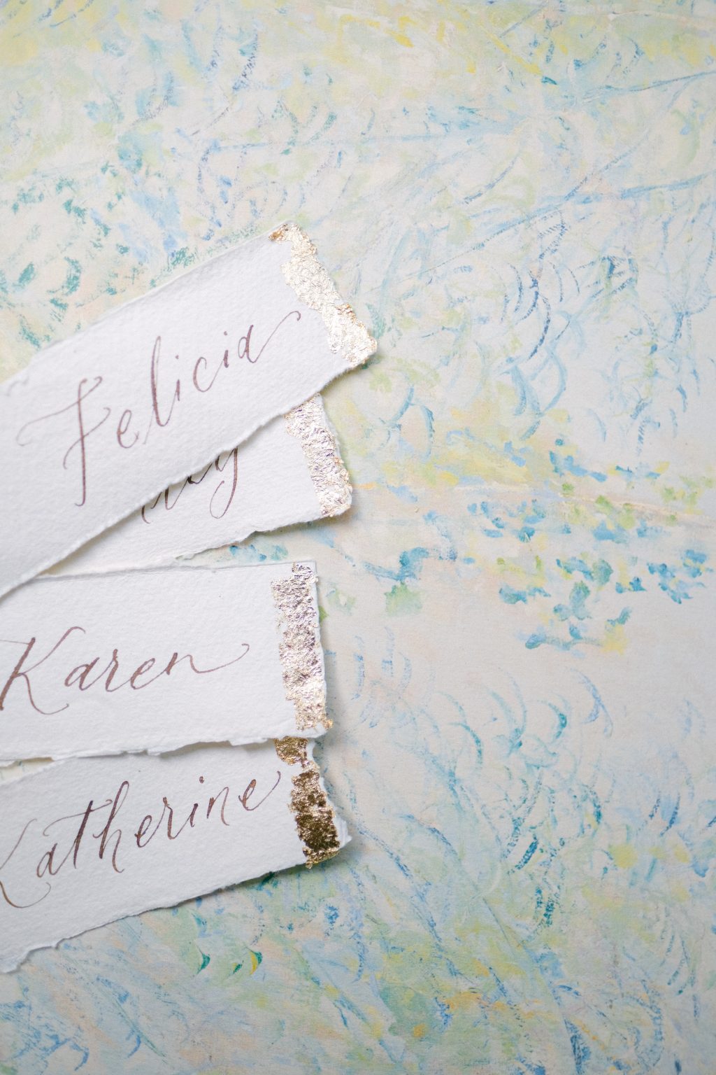 Gold Flakes Version - Place Cards with gold eyelet and Tassels