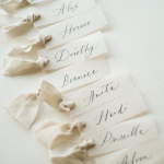 Vellum Place Cards with Nude Grey Ribbons
