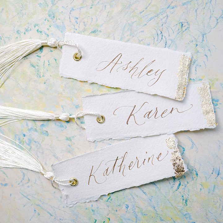 Tassel calligraphy gold leaf place card name tags-1425